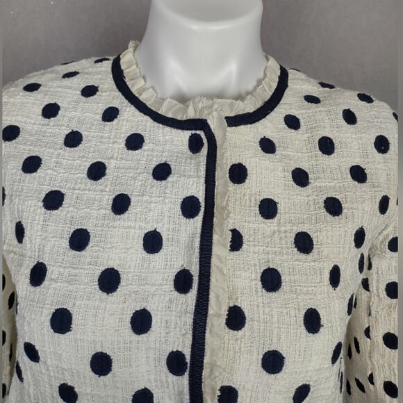 J. CREW Jacket in Polka Dot Textured Tweed Blazer Size 0 White Navy - Picture 13 of 16